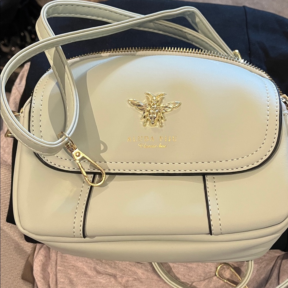 Mint Green Vegan Crossbody Bag with Gold Bee Accent.